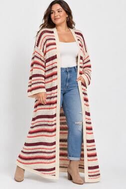Torrid Striped Crochet Duster Cardigan Size 3 3X Cotton Boho Longline